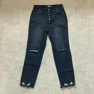 ⭐️ New with tags PTCL black distressed vintage high rise jeans in size 27